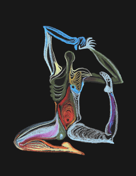 Art Print. Graphikasana, v, black background, backbends, Mermaid (Naginyasana), Art by Yolyanko