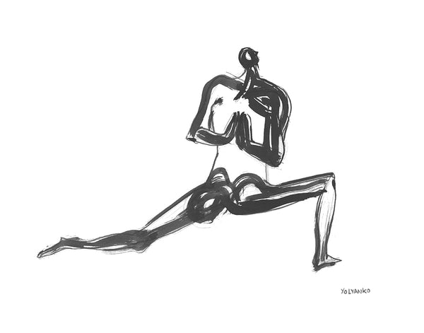 Art Print. Graphikasana, backbends, lunge pose (Viparita Namaskar Anjaneyasana), black and white, Art by Yolyanko