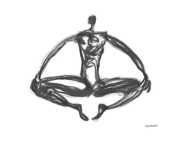 Art Print. Graphikasana, Balance, tip toe pose (Niralamba Uttana Kulpa Prapadasana), black and white, Art by Yolyanko