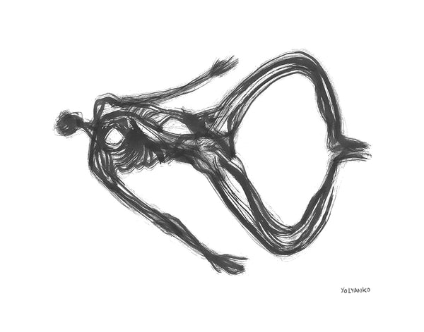 Art Print. Graphikasana, Relaxing pose, black and white, Reclined bound angle pose (Supta Baddha Konasana) Art by Yolyanko