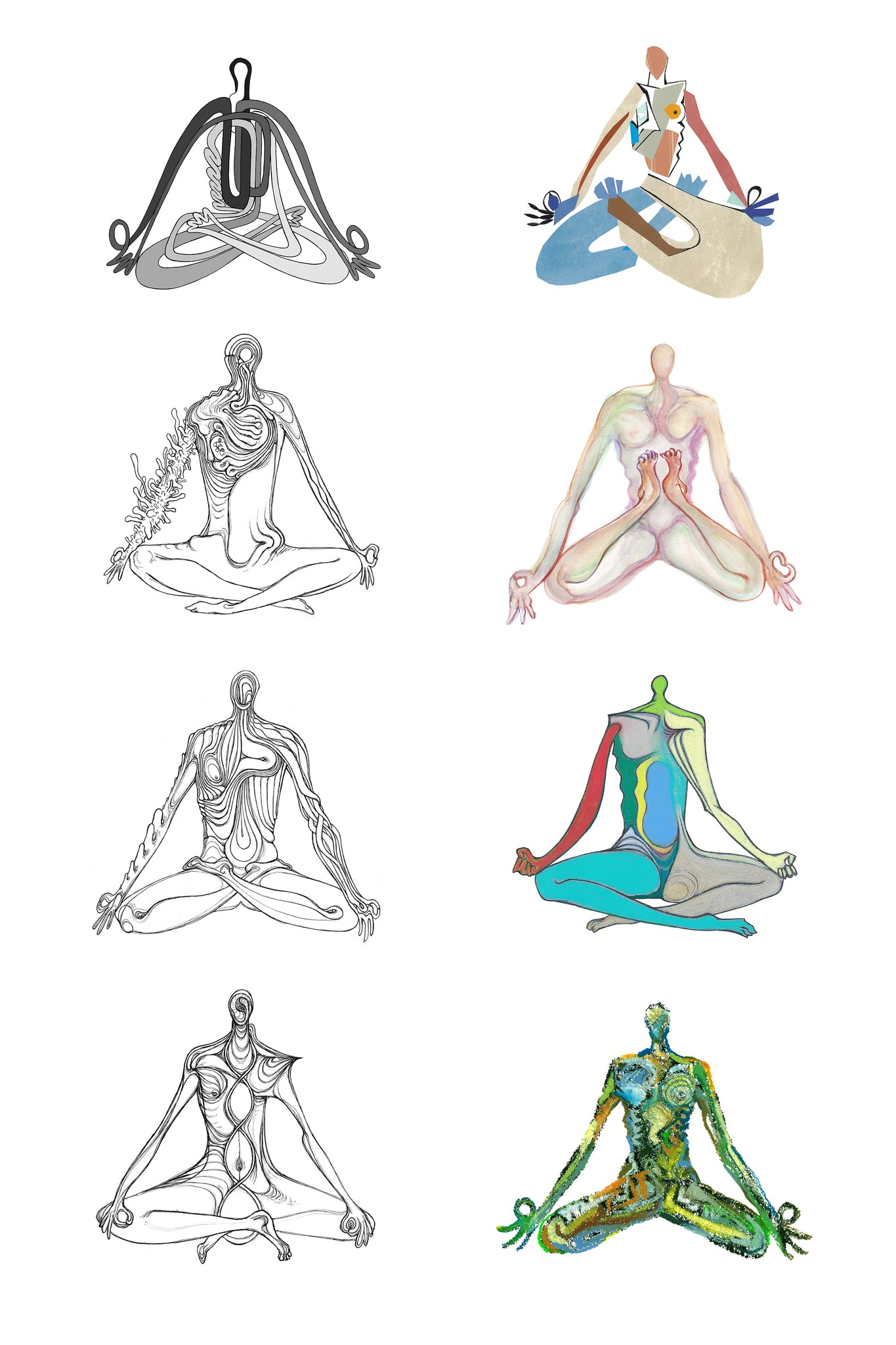 Art Print. Graphikasana, Relaxing pose, Full Lotus pose sequence (Padmasana) Art by Yolyanko
