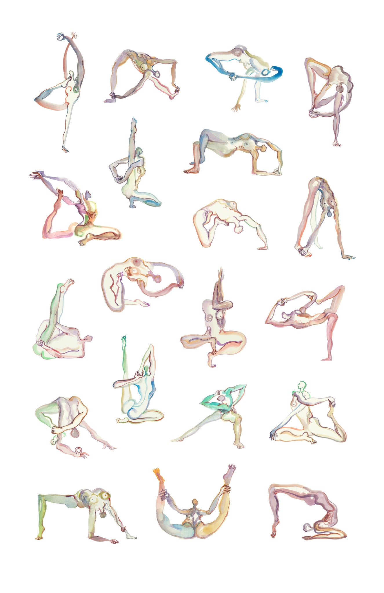 1 1c Art Print. Graphikasana, Yoga Sequence watercolor, Art by yolyanko