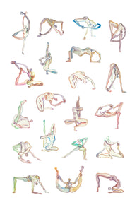 1 1c Art Print. Graphikasana, Yoga Sequence watercolor, Art by yolyanko