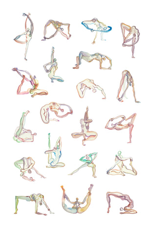 1 1c Art Print. Graphikasana, Yoga Sequence watercolor, Art by yolyanko