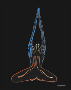 Art Print. Graphikasana, v, black background, backbends, Upward ankle (Kandasana) Art by Yolyanko