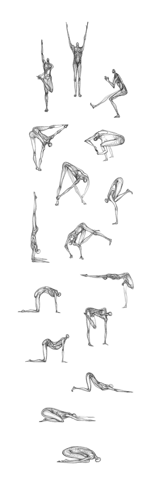 1 1f Art Print. Graphikasana, Yoga Sequence 1, black and white, Art by Yolyanko