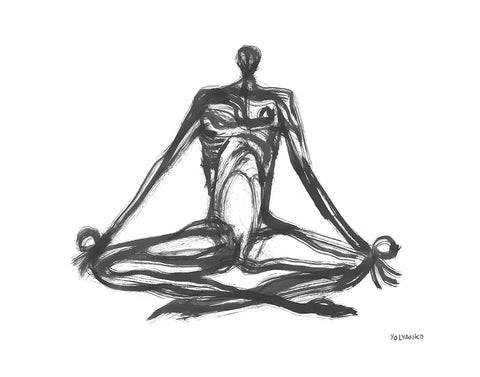 Art Print. Graphikasana, Relaxing pose, Full Lotus pose 3 (Padmasana). black and white, Art by Yolyanko