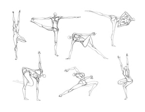 12 Art Yoga Print. Graphikasana, Balances (b/w), Art by Yolyanko