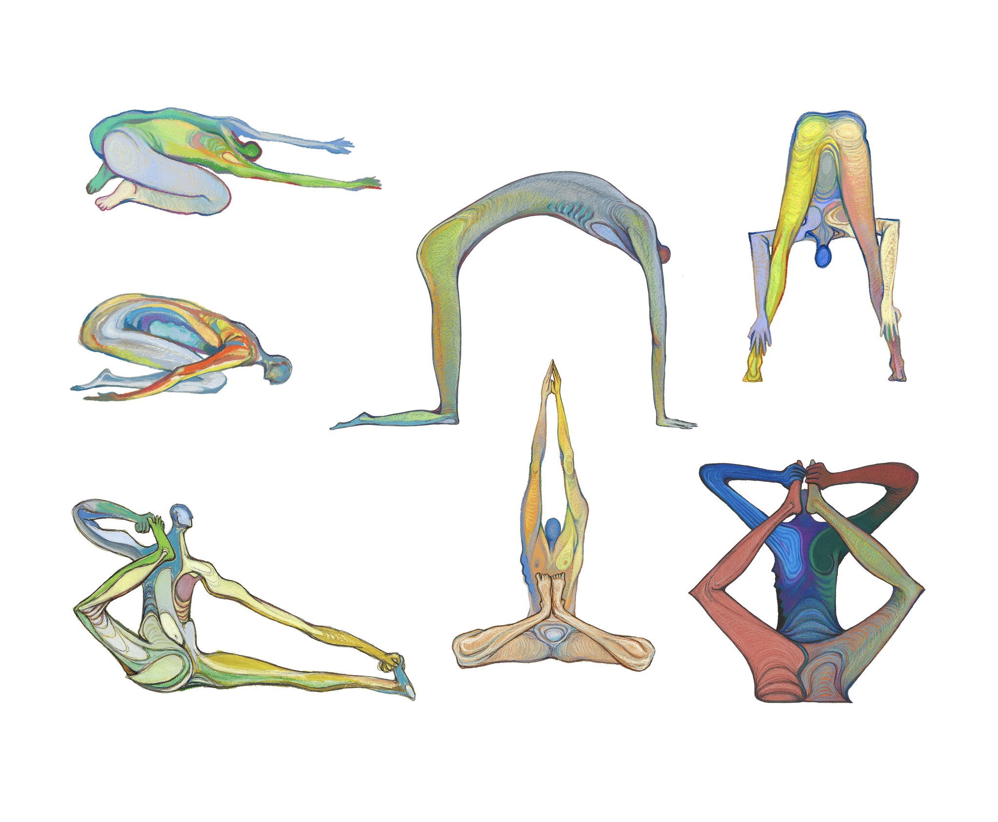 6 Art Yoga Print. Graphikasana, Forward bends, Art by Yolyanko