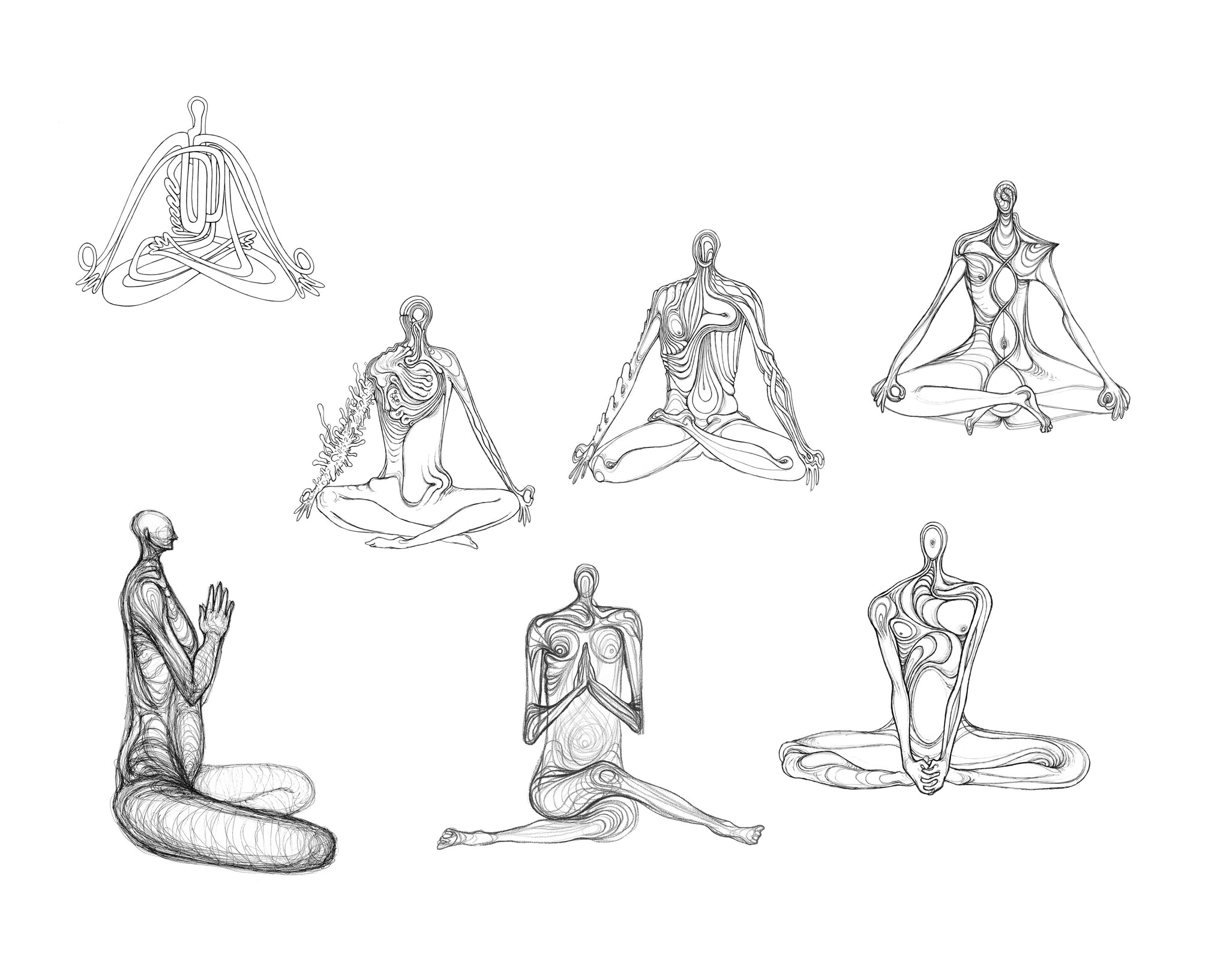 Yoga Art 13 Print. Graphikasana, Yoga sequence, Relaxing pose, black and white, Art by Yolyanko